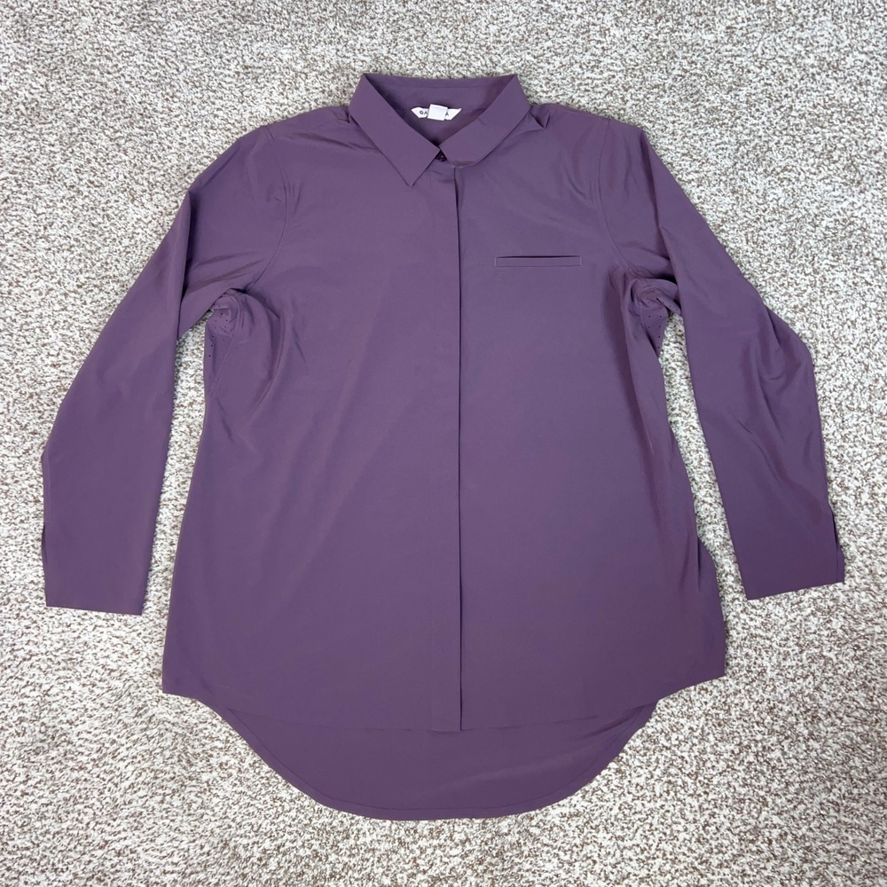 Athleta Shirt Womens Large Purple Travel Urbanite Hidden Button Stretch Active